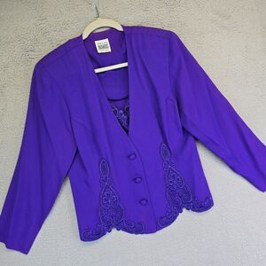 RM Richards Jacket Womens M Blue Floral Lace Trim Lined Formal‎ Business Classic